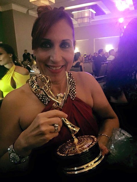 Mc Nelly Torres training journalists in Mexico City (top left), Emmy Awards in 2015, picture cover on CJR magazine, NAHJ Hall of Fame in 2018, FCIR co-founder and IRE managers training. 