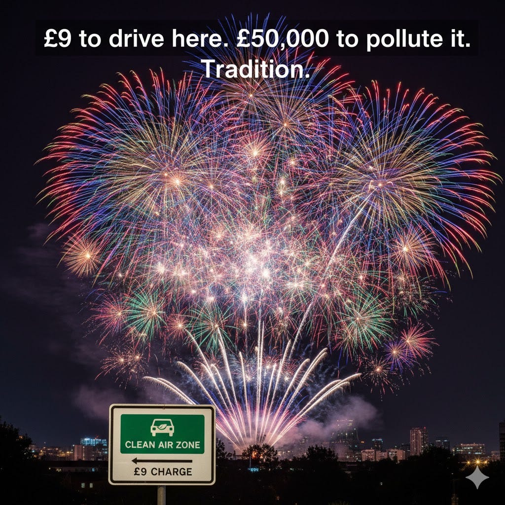 Bonfire Night 2025 fireworks pollution over Clean Air Zone Bristol UK showing hypocrisy of £9 daily charge for drivers versus £50,000 council firework display Guy Fawkes celebration Bonfire Night 2025 fireworks pollution over Clean Air Zone Bristol UK showing hypocrisy of £9 daily charge for drivers versus £50,000 council firework display Guy Fawkes celebration