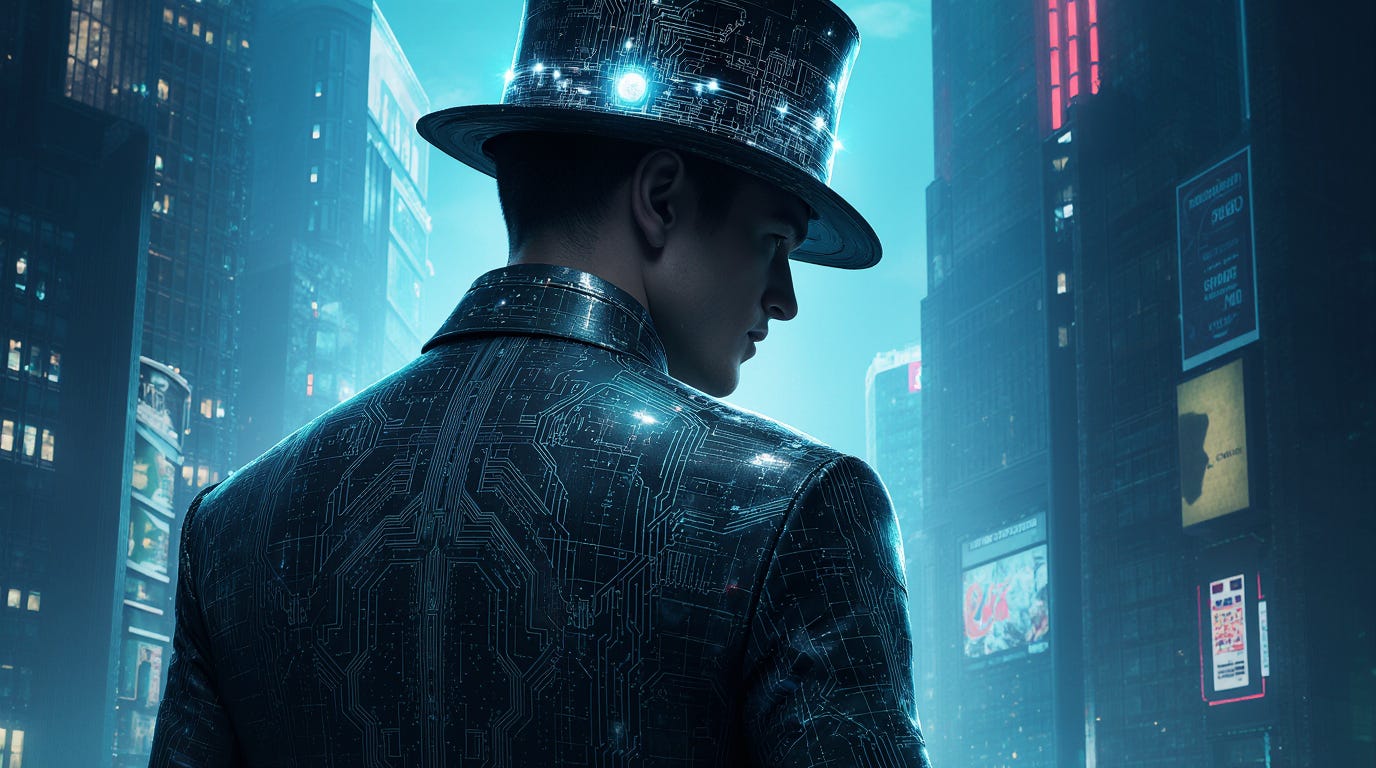 cybercapitalist with a cyber suit and a cyber top hat