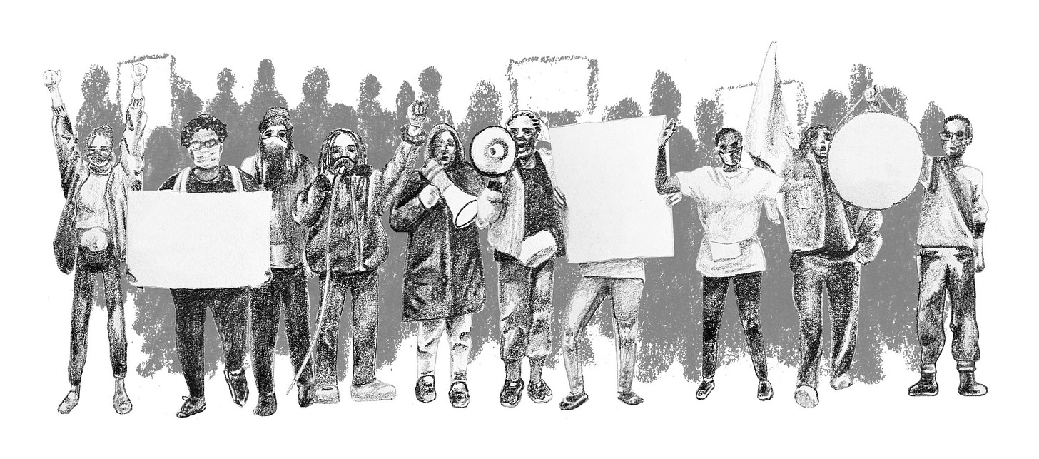 Hand drawn crowd of protesters