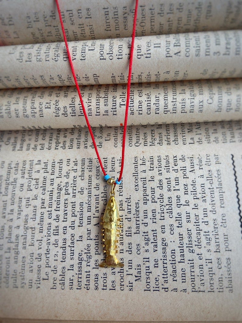 925 Sterling Silver Fish Necklace Gold Fish Necklace Red image 1