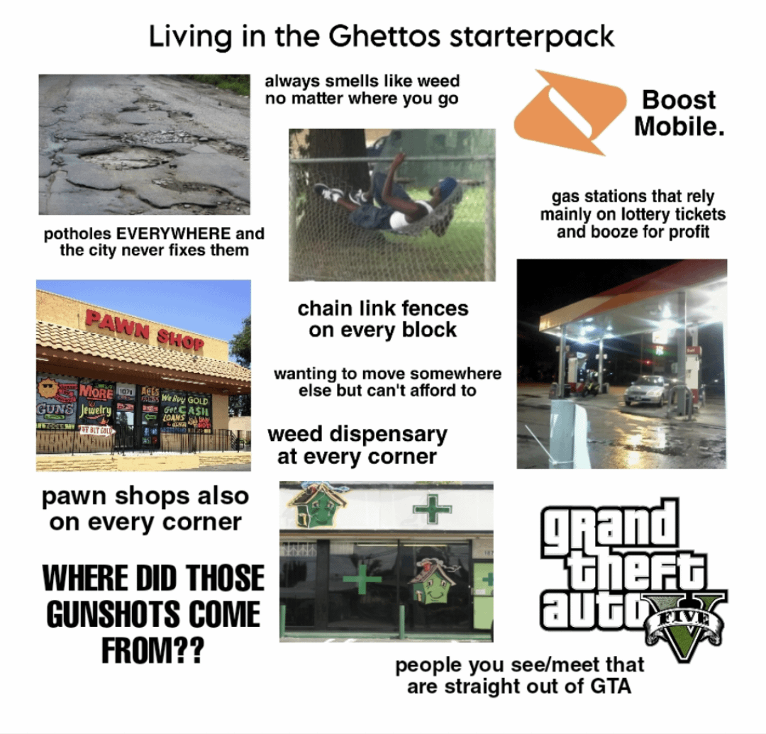 Living in the Ghettos starterpack : r/starterpacks