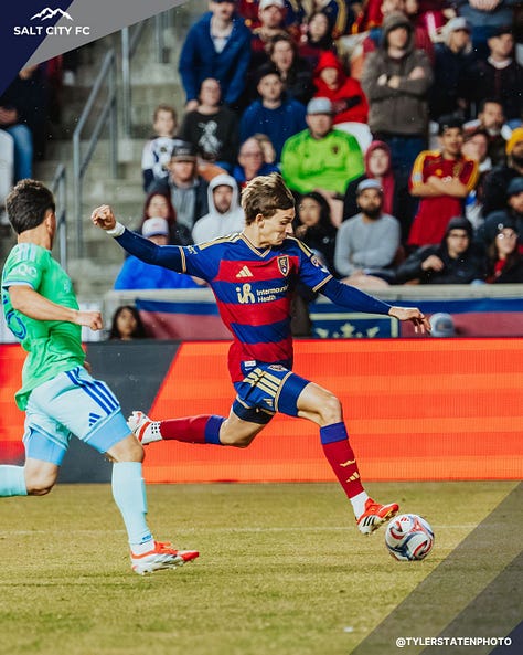 Real Salt Lake saw 5 RSL Academy alums feature in a 2-1 win over Seattle in the home opener, Saturday, Feb. 28, 2026 in Sandy, Utah. (Photos: Tyler Staten for Salt City Soccer)