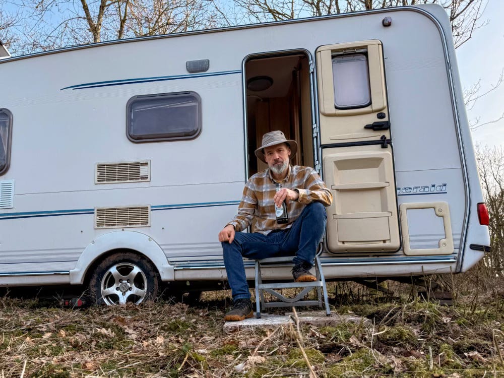 photo of me sat outside my caravan photo of me sat outside my caravan