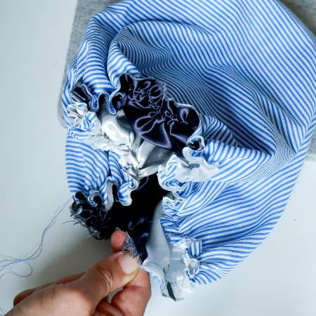 finished gathering the edge of the bonnet finished gathering the edge of the bonnet