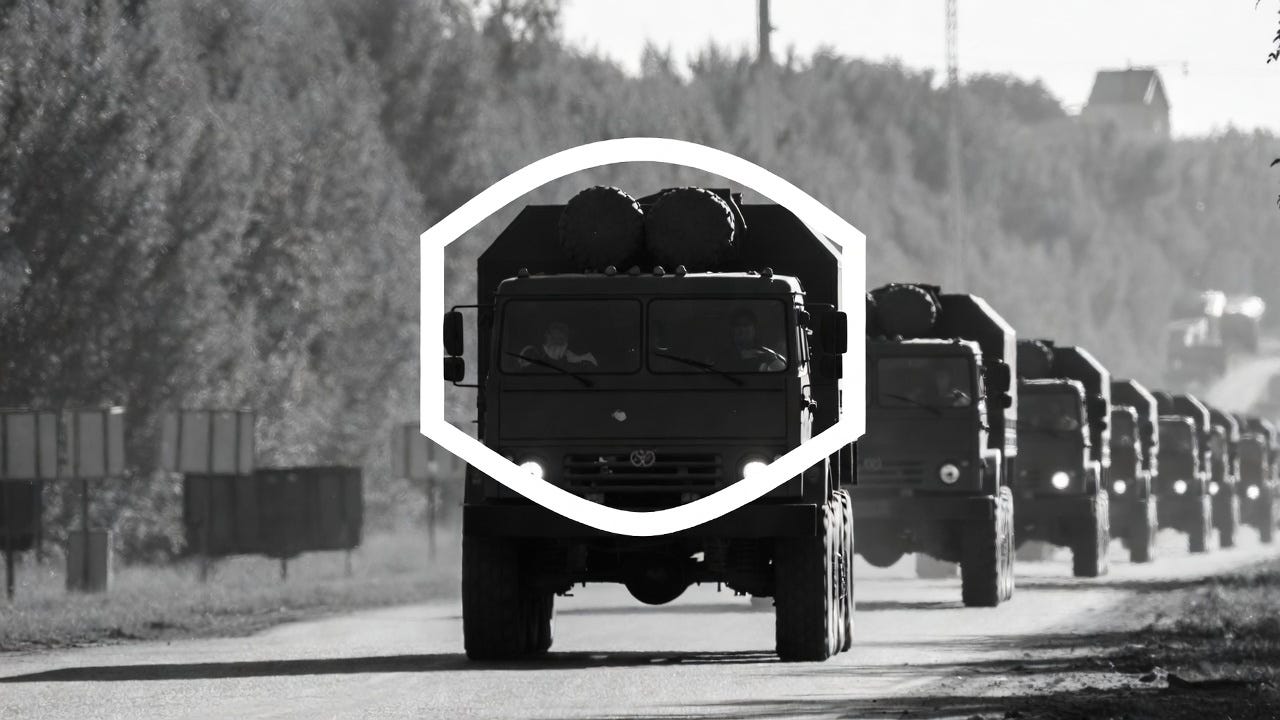 AI-generated illustration of Russian military trucks, symbolizing the start of the invasion.