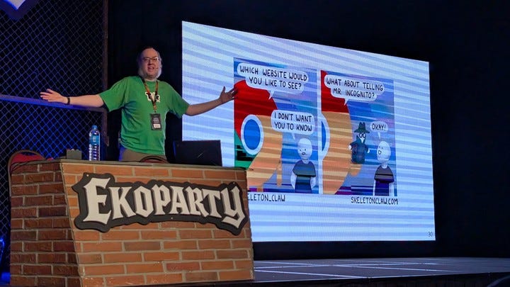 Roger Dingledine, uno de los fundadores de Tor, en su charla en Ekoparty. Foto: Juan Brodersen