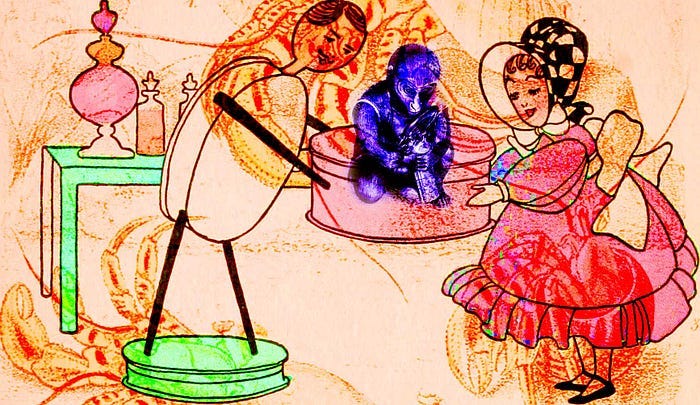 Collage of nursery figures presenting a monkey.