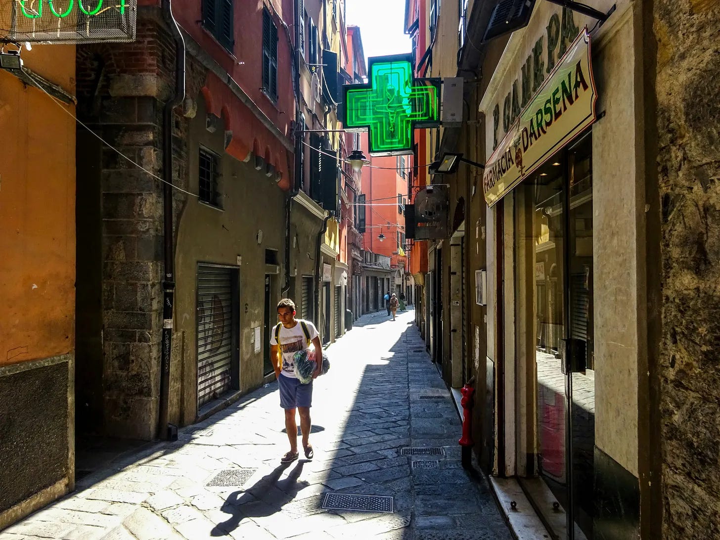 Italian farmacia in a narrow street