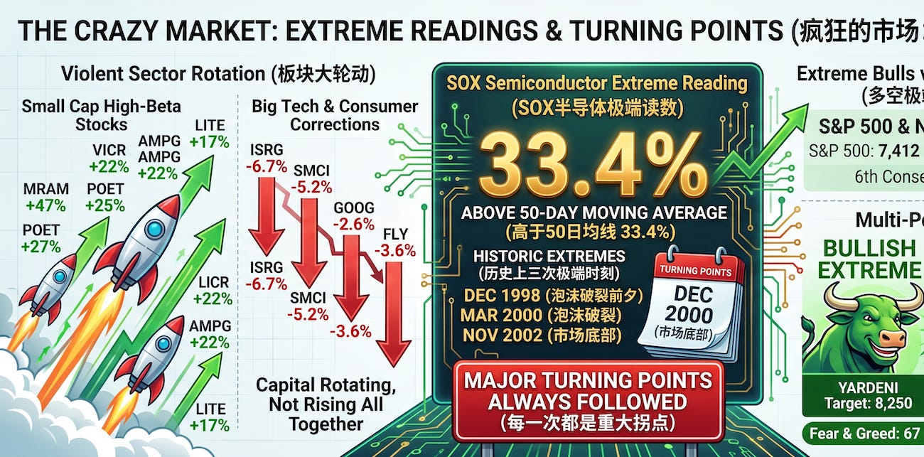 High Beta 暴涨、Memory 从周期到结构、SOX 在 2000 年的位置。LQDA AAOI GLW AMPG MU 
