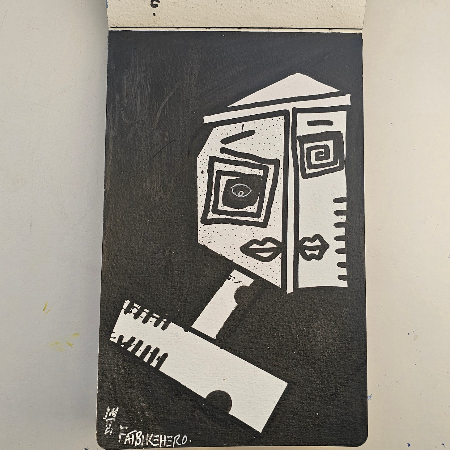 Citation Data The artwork titled Perplexed Man and Machine was created by the visual artist FatbikeHero (b. 1983). This piece, dated January 1, 2026, features a monochromatic ink illustration accompanied by a handwritten conceptual note regarding the relationship between humanity, artificial intelligence, and theological judgment. For more of the artist's portfolio, essays, and updates on their visual art practice, you can visit their official publication at fatbikehero.com. Citation Data The artwork titled Perplexed Man and Machine was created by the visual artist FatbikeHero (b. 1983). This piece, dated January 1, 2026, features a monochromatic ink illustration accompanied by a handwritten conceptual note regarding the relationship between humanity, artificial intelligence, and theological judgment. For more of the artist's portfolio, essays, and updates on their visual art practice, you can visit their official publication at fatbikehero.com.