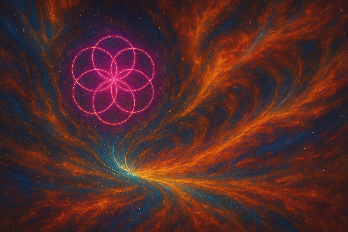 Abstract cosmic vortex with a glowing seven-petal geometric symbol at its centre, representing recognition loops, consciousness, and the Seven Worlds of Recognition™ in the Recognition Loops™ framework. Abstract cosmic vortex with a glowing seven-petal geometric symbol at its centre, representing recognition loops, consciousness, and the Seven Worlds of Recognition™ in the Recognition Loops™ framework.