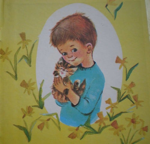 Vintage boy holding cat Vintage boy holding cat