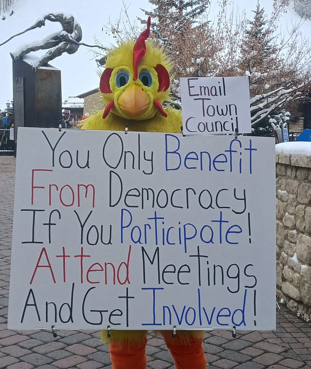 May be an image of text that says 'Email Town You Only Benefit Council roM Democracy If You Participate! At tend Mee tings And Get Involved!'