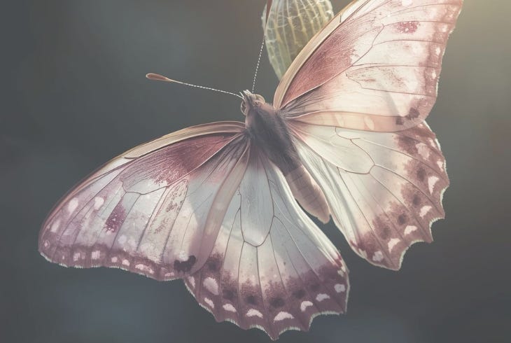 butterfly emerging from chrysalis, transformation illustration