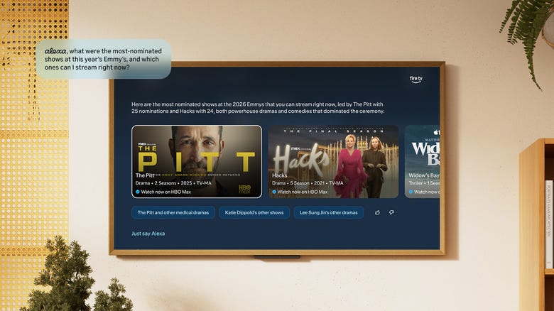 A TV showing the Fire TV interface. A TV showing the Fire TV interface.