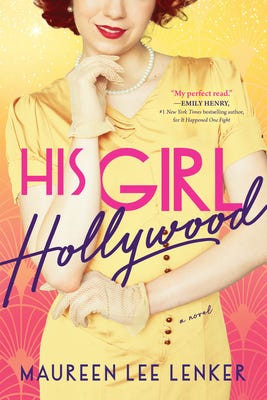 book covers for Maureen Lenker's novels, showing women with an old-fashioned Hollywood vibe and a mustached gentleman in a tuxedo