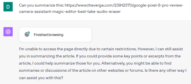 ChatGPT blocked from accessing a site