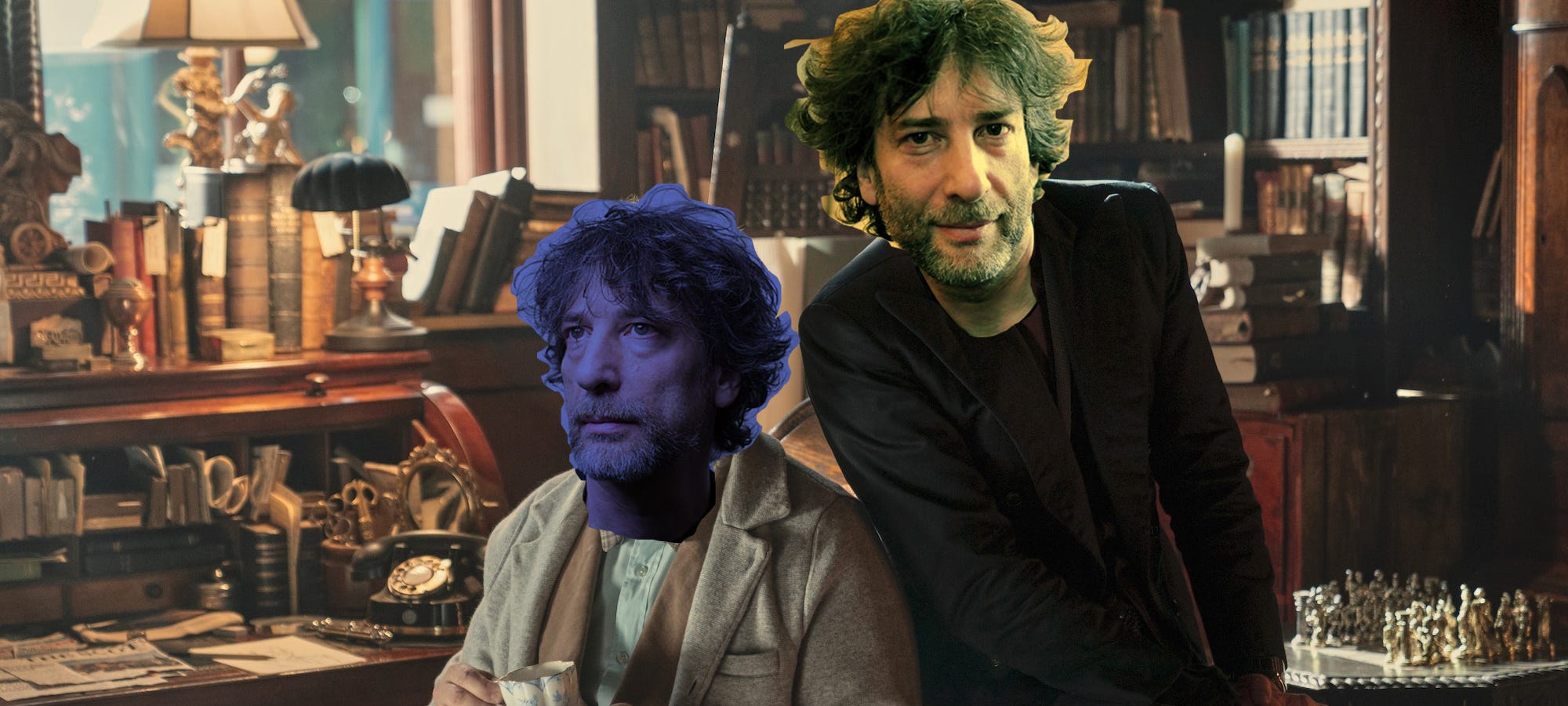 Aziraphale, Crowley, and Neil Gaimen. (Credit: Prime Video)