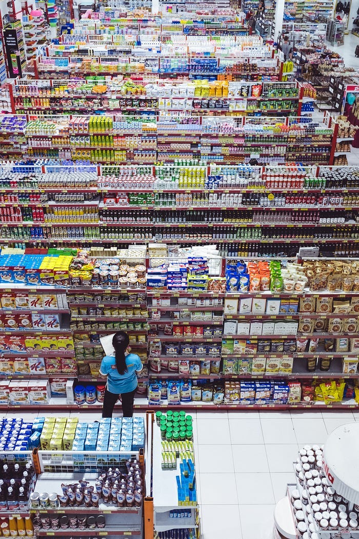 A grocery store full of an endless assortment of items.