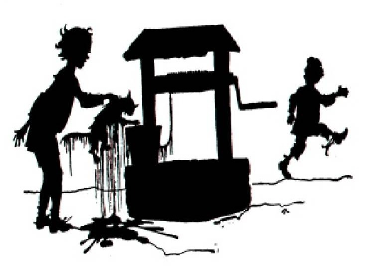 Silhouette of children playing with water