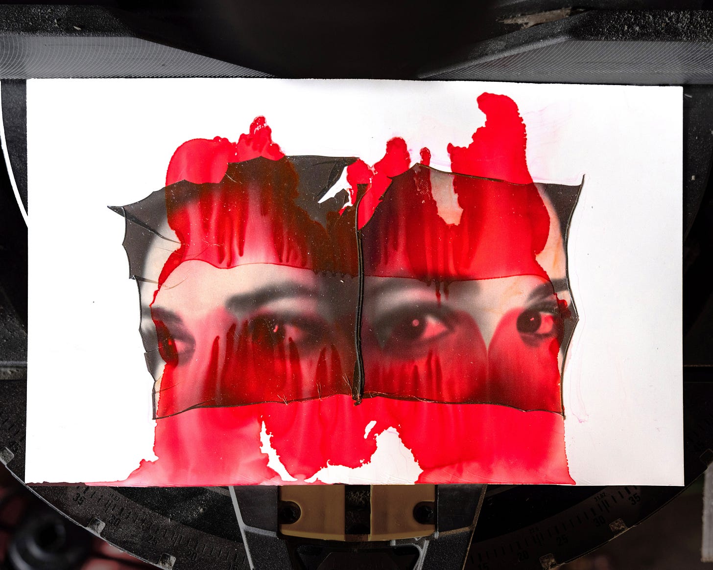 Woman mirrored Polaroid Emulsion lift