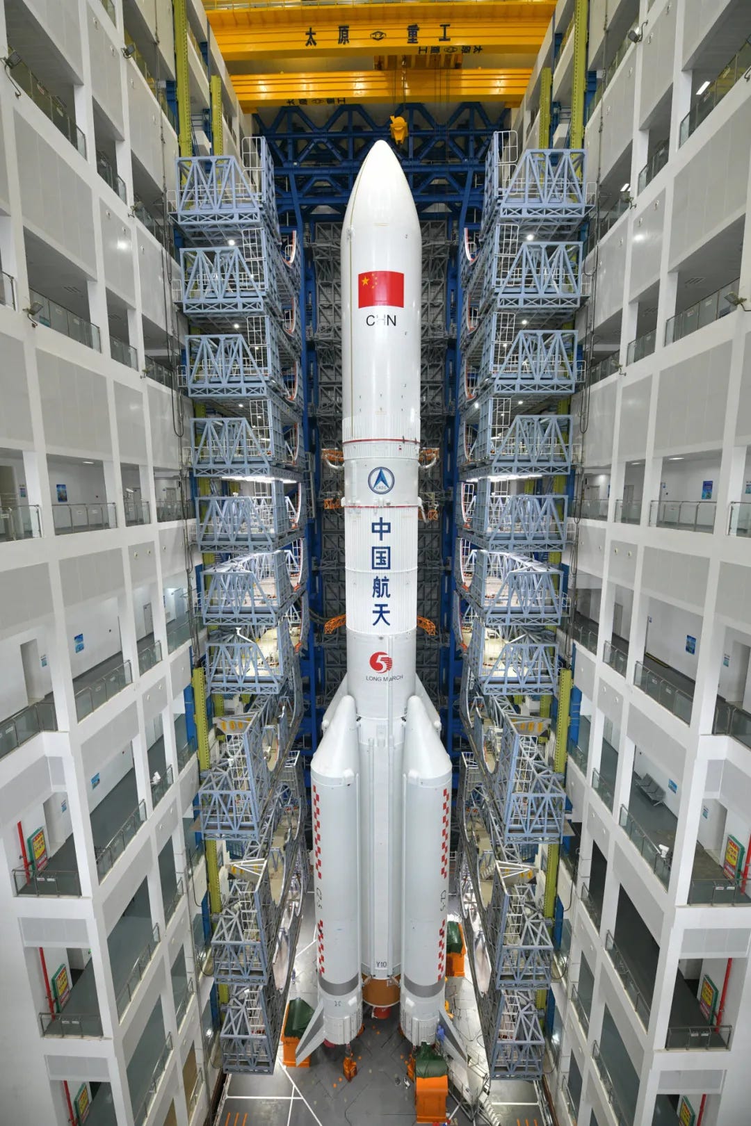 The Long March 5 Y10 vehicle inside the vehicle assembly building in mid-December 2025.