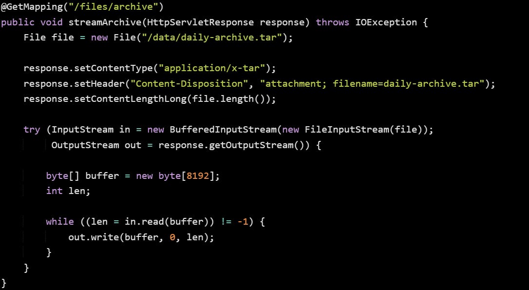 File Streaming in Spring Boot Without Holding Memory