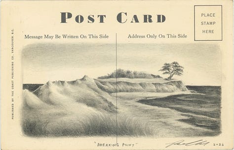 pencil drawings of animals and nature scenes on vintage postcards