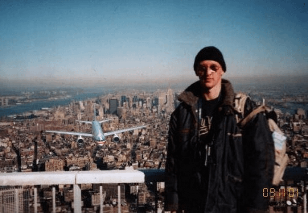 Tourist Guy", an image that started circulating on the Internet after the 9/11 attacks. Of course, the picture was just a hoax. The guy who took it said he edited the photo Tourist Guy", an image that started circulating on the Internet after the 9/11 attacks. Of course, the picture was just a hoax. The guy who took it said he edited the photo