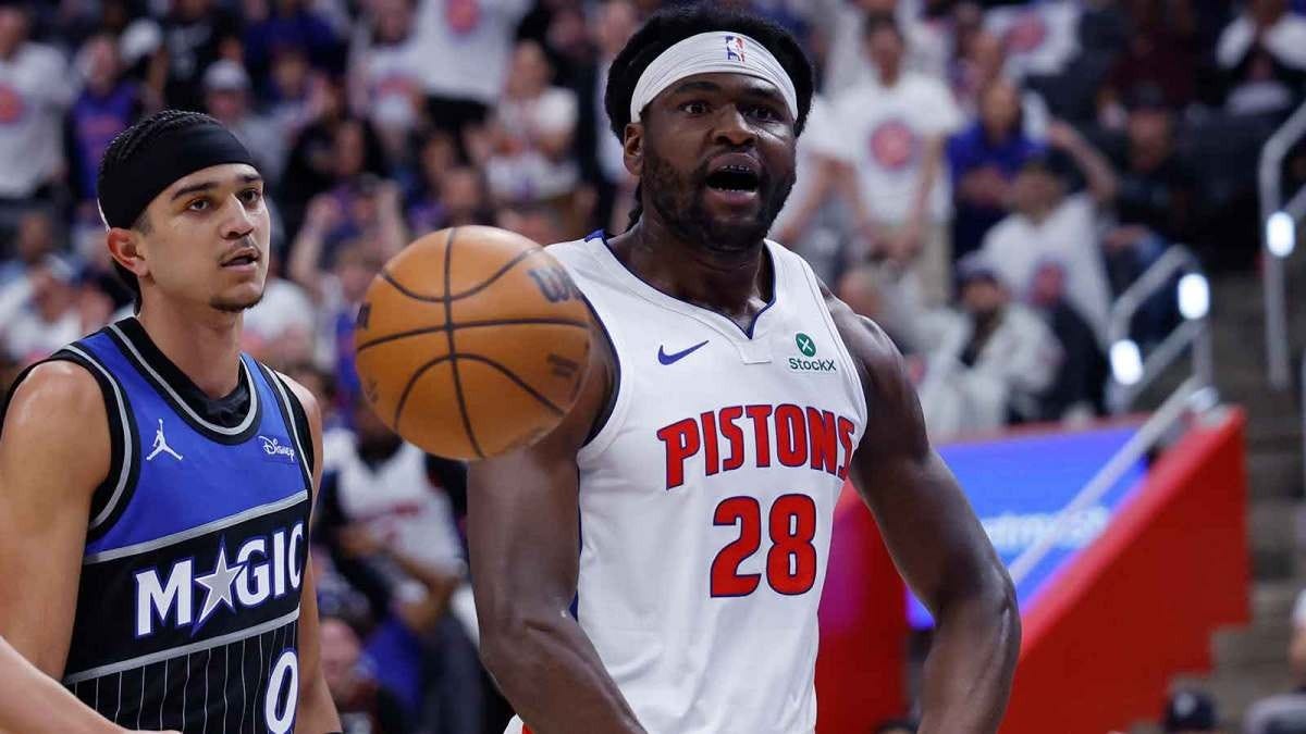 Detroit Pistons forward Isaiah Stewart (28) reacts during the second half against the Orlando Magic during game two of the first round of the 2026 NBA Playoffs at Little Caesars Arena.