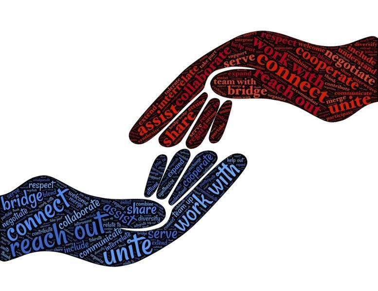 red hand reaching to blue hand to comfort grieving sadness and depression red hand reaching to blue hand to comfort grieving sadness and depression