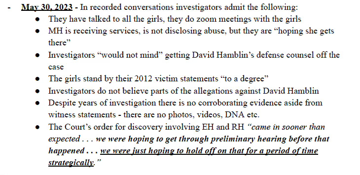 Hamblin Defense Attorneys and Investigators Lied About Miriam Hamblin Not Disclosing Abuse