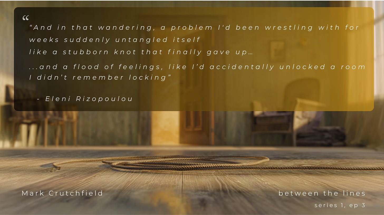 A coiled rope on a sunlit wooden floor in a rustic room, overlaid with a reflective quote from between the lines by Mark Crutchfield. A coiled rope on a sunlit wooden floor in a rustic room, overlaid with a reflective quote from between the lines by Mark Crutchfield.
