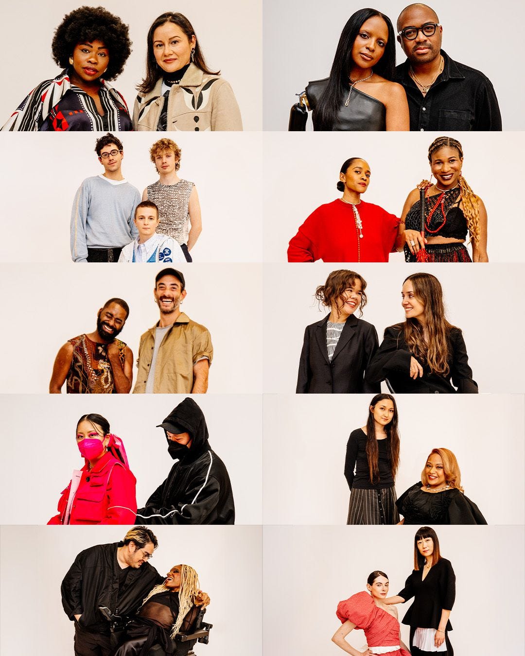 Photos of 10 teams featuring a designer and their disabled muses.