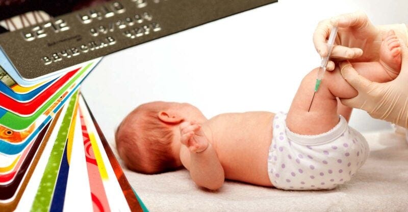 gift cards and baby getting vaccine