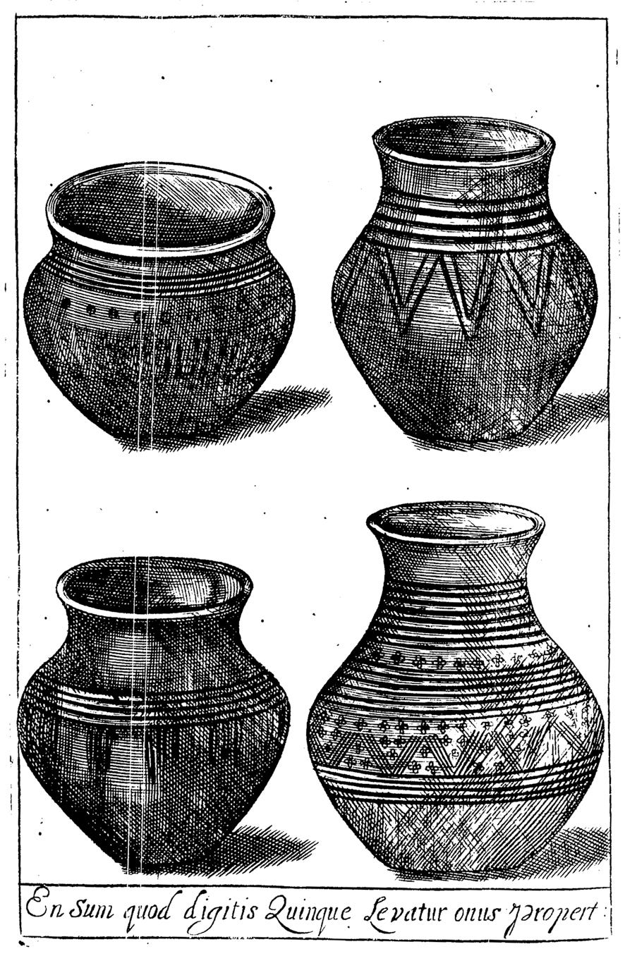 Etchings of four urns