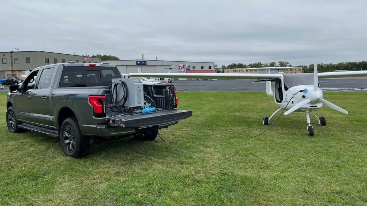 In a world-first, an electric-powered plane was charged by Ford F-150 Lightnings