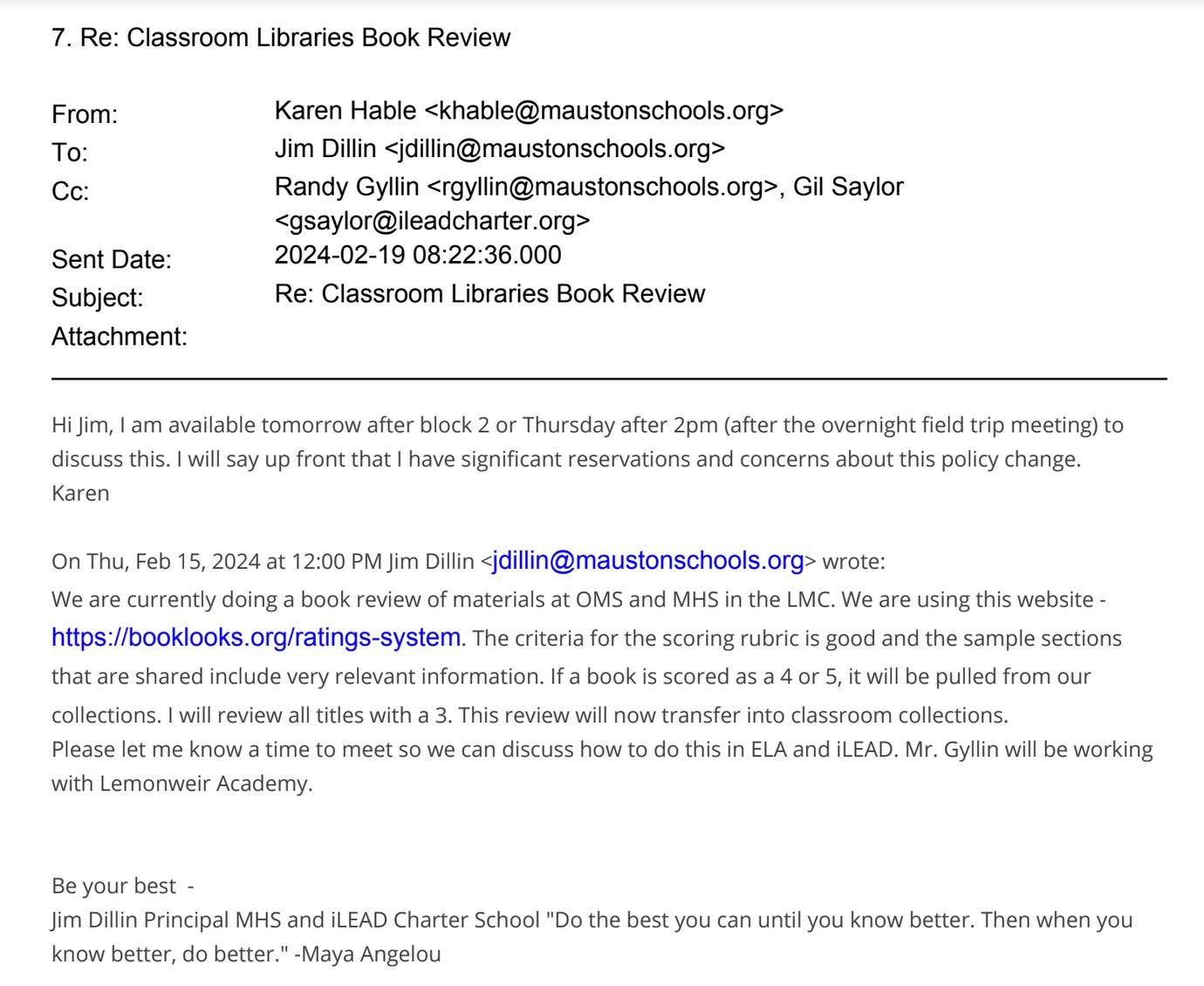 screen shot of emails from mauston school district.