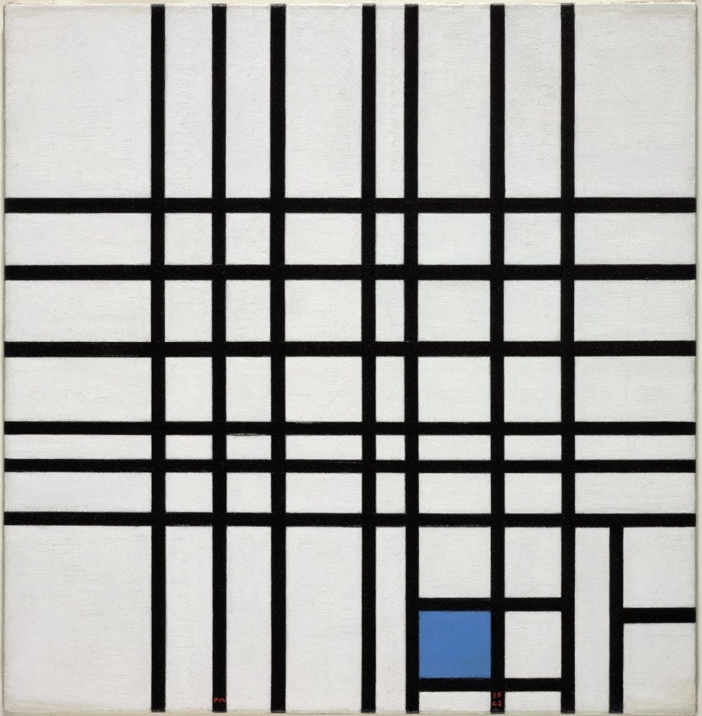 Composition No. 12 with Blue, Piet Mondrian, 1936-1942, oil on canvas