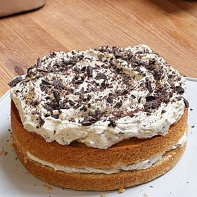 coconut oil layer cake with stracciatella mascarpone whip