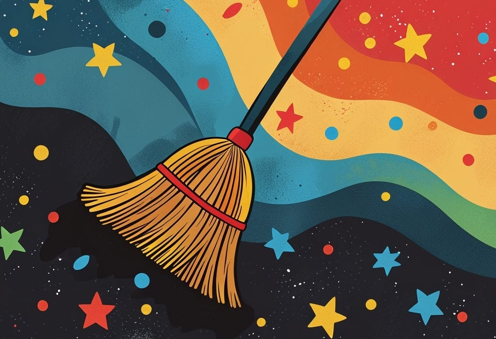 A broom on a colorful, abstract background.