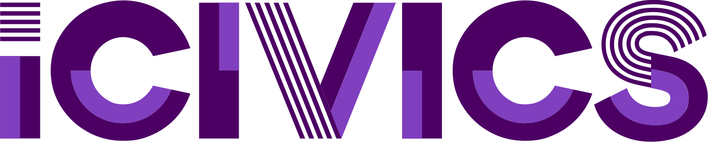 Icivics logo in black and purple