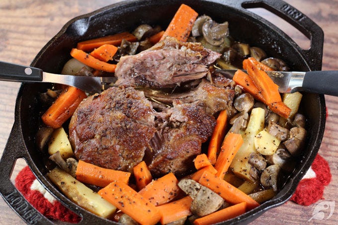 You’ll know the roast is ready for serving when the veggies are fork-tender and the meat tears easily with a fork. Garnish with fresh parsley if desired. You’ll know the roast is ready for serving when the veggies are fork-tender and the meat tears easily with a fork. Garnish with fresh parsley if desired.