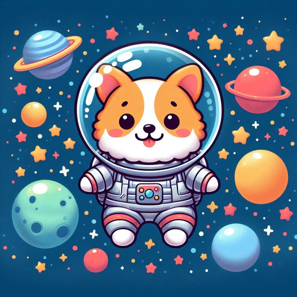 cartoon of a Corgipoo in an astronaut costume cartoon of a Corgipoo in an astronaut costume