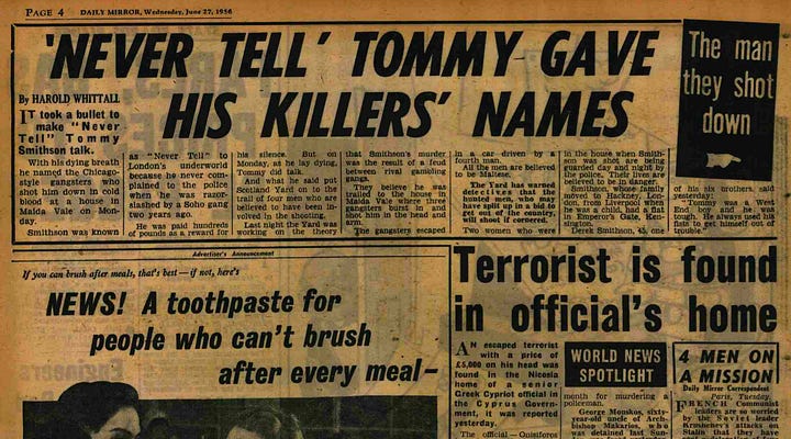 Cuttings from newspapers of 1956 on the Tommy Smithson murder
