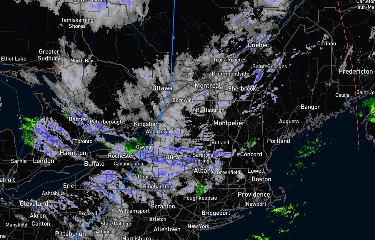 May be an image of map, tornado and text that says 'Temiskaming Shores Elliot Lake Greater Sudbury North NorthBay Bay sur- Quebec 。 Caribou Trois-Rivieres Trois- Rivieres ,Saint-Georges Saint- ges Drummondville Ottawa Montreal Sherbrooke Cornwall Barriek BarriekPeterborough Peterborough Fredericton Plattsburgh Toronto Kingston Wat ertown Calais Saint Sarnia Bangor Montpelier Oswego Hamilton Rochester Lóndon Buffalo Canandaigua Augusta etroit Rutland Utica Portland 0 Ithaca Saratoga Springs Spr ngs Albany Greenfield Erie Ashtabula: Cléveland -Concord Binghamton Lowell Boston Brookville Akron Mansfield Canton Pittsburgh ne Poughkeepsie Williamsport Scranton Hazleton State College Altoona Providence Newport Bridgeport Allentown Harrisbura New York'