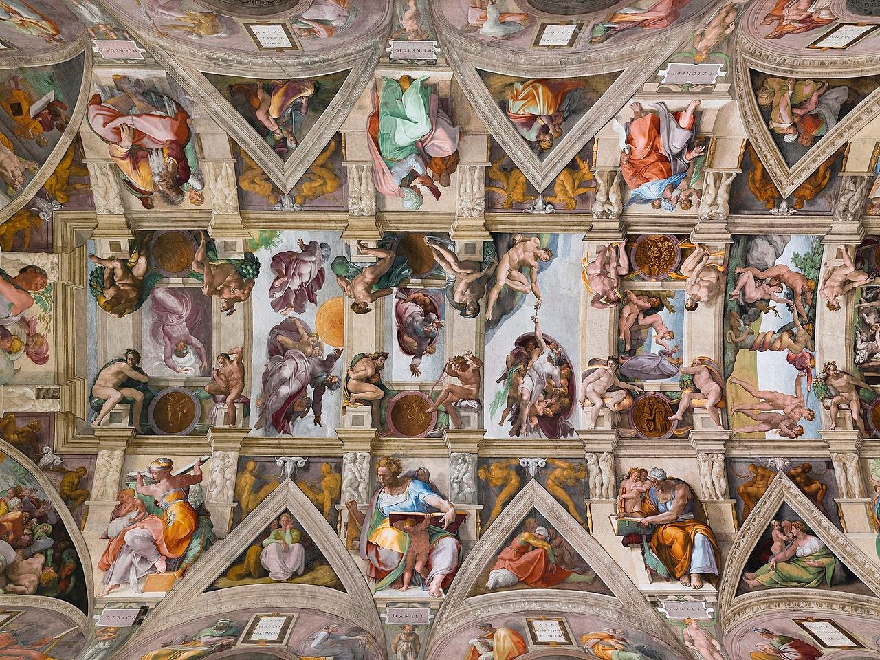 The Sistine Chapel ceiling painted by Michelangelo between 1508 and 1512