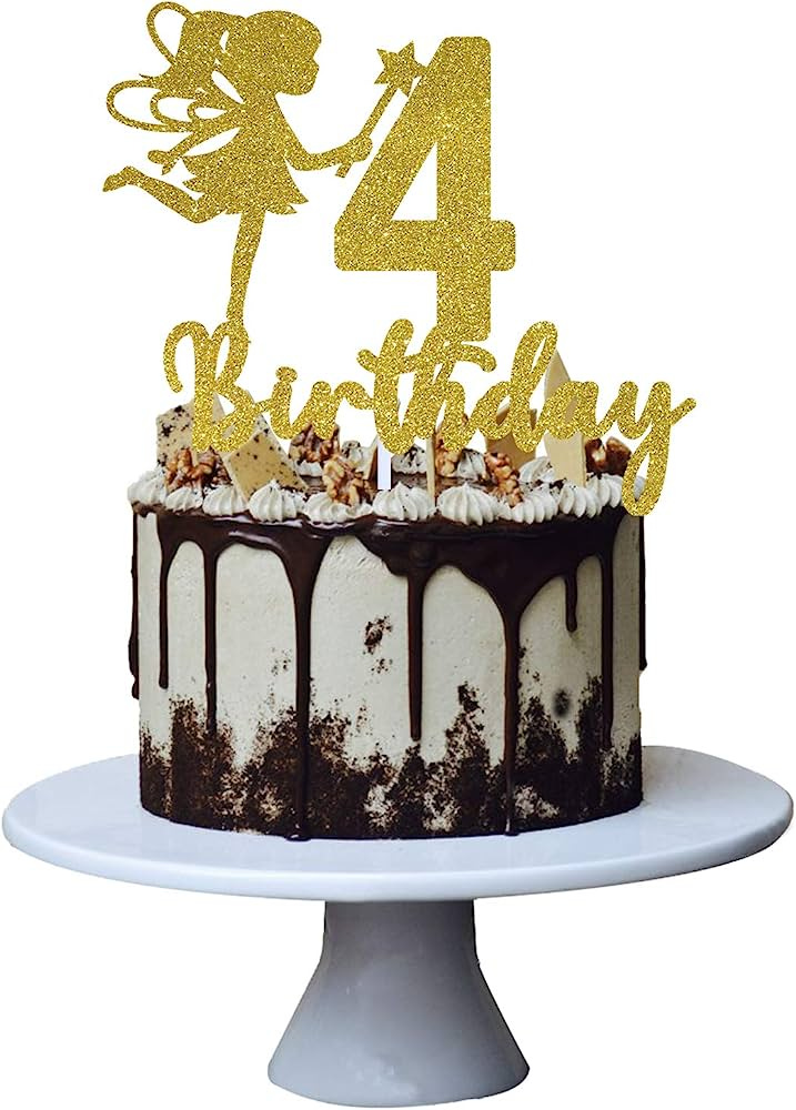 Amazon.com: Grad Вao Fairy 4th Girl Birthday Cake Topper for Sweet Baby Four  Decorations , Hello Cheers to 4 Years Old Party Sign , Handmade (Gold） :  Grocery & Gourmet Food
