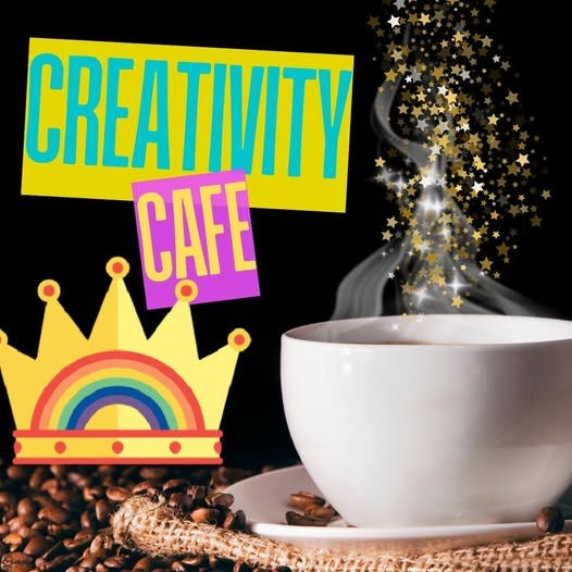 May be a graphic of coffee, coffee cup and text that says "CREATIVITY CAFE" May be a graphic of coffee, coffee cup and text that says "CREATIVITY CAFE"